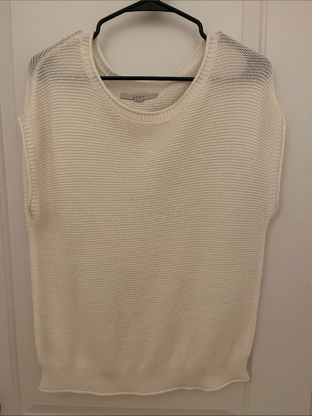 LOFT white Sleeveless Crewneck Knit Top
